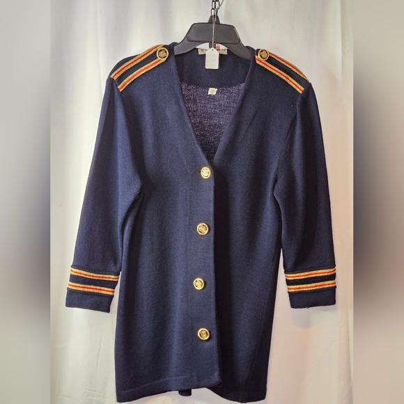 St. John Jackets & Blazers - Vintage St. John by Marie grey Women's Navy Blue/red/gold cardigan